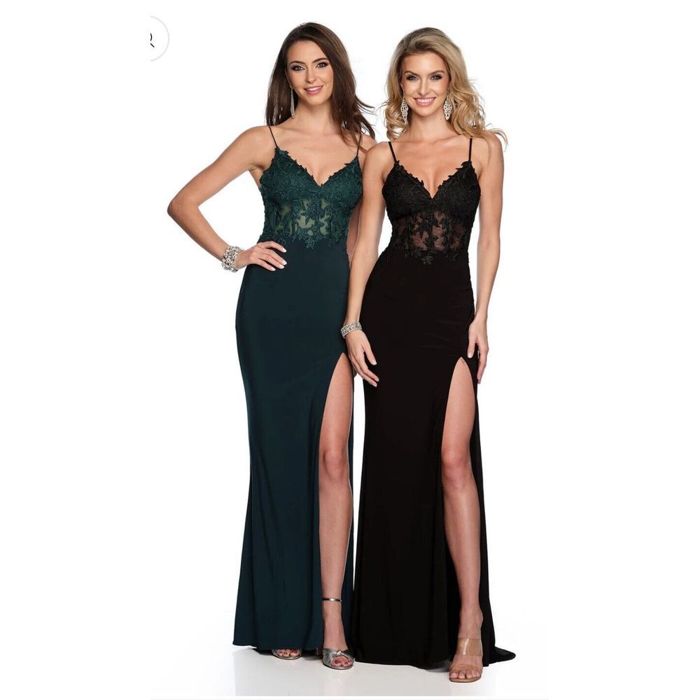 Dave & Johnny Fitted High Slit Formal Maxi Dress Size 10 Lace Corset Top‎ Black